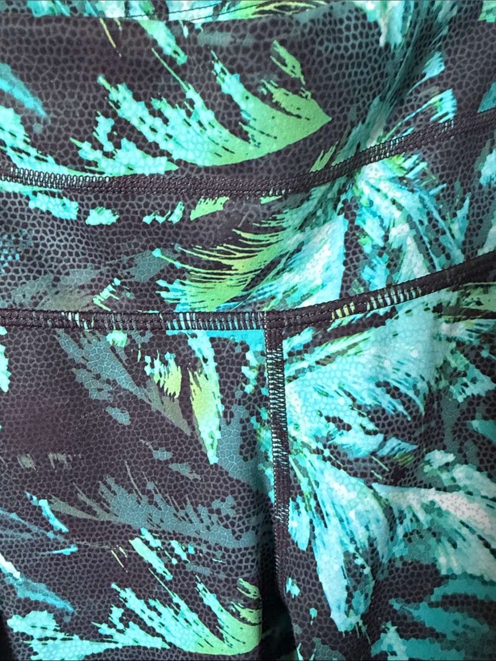 Athleta Black Leggings with Teal & Green Tropical Print - Picture 5 of 10